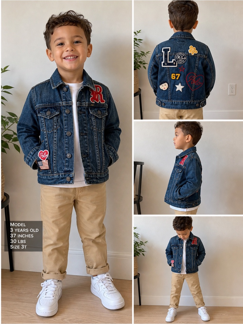 Polo Ralph Lauren Kids Denim Jacket 3/3T Patchwork Spellout Back Logo VTG Style